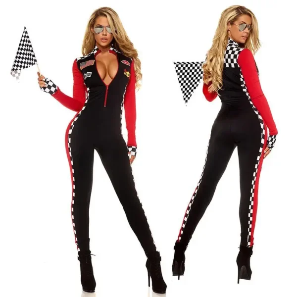 Plus Size 5XL Sexy Women Long Sleeves Race Car Driver Jumpsuit Racer Racing Girl Uniform Cosplay Fancy Party Halloween Costumes